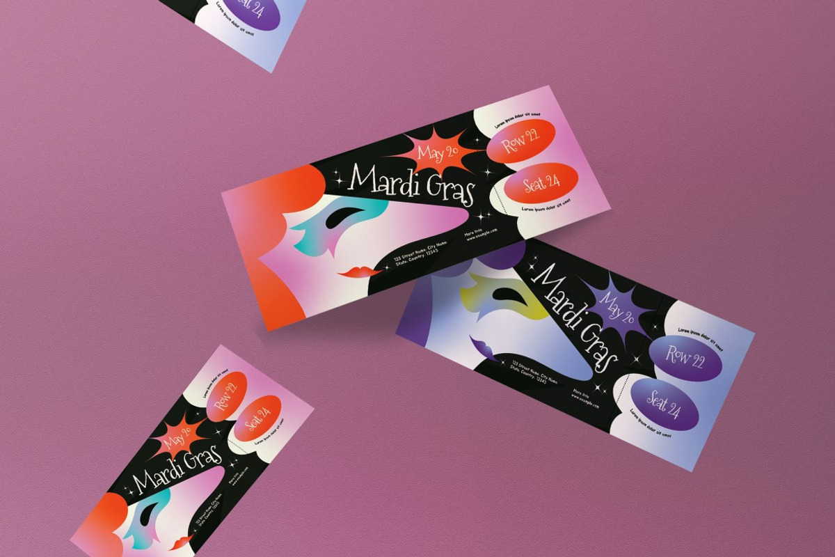 Pink Purple Mardi Gras Ticket, a Card Template by graphicook (Photo 5 of 6)