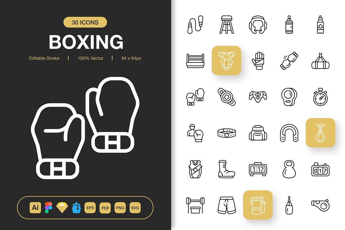 Boxing Icons, an Outline Icon by Spacepixel Creative