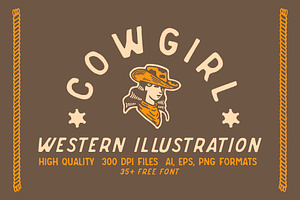 Cowgirl Western Illustration Set, an Illustration by Southerntown