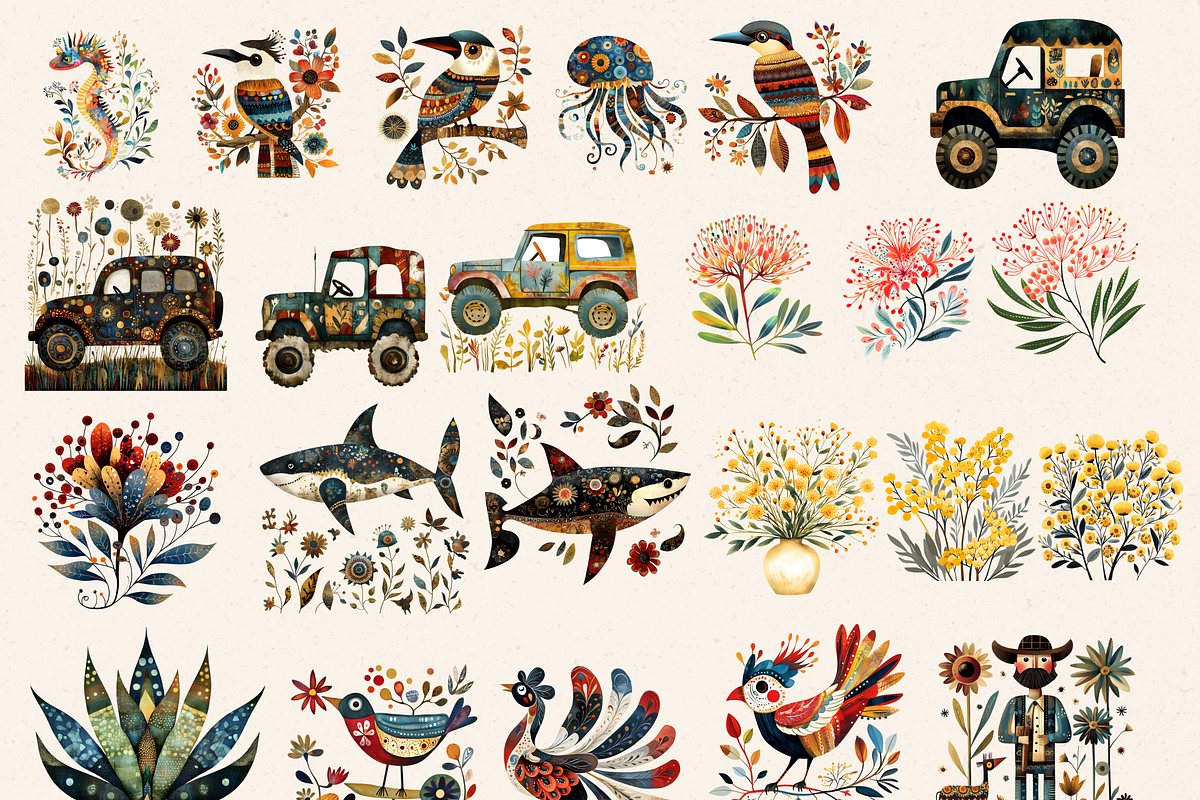 FOLK ART AUSTRALIAN ANIMALS CLIPART, an Animal Illustration by Daring Digies (Photo 6 of 10)
