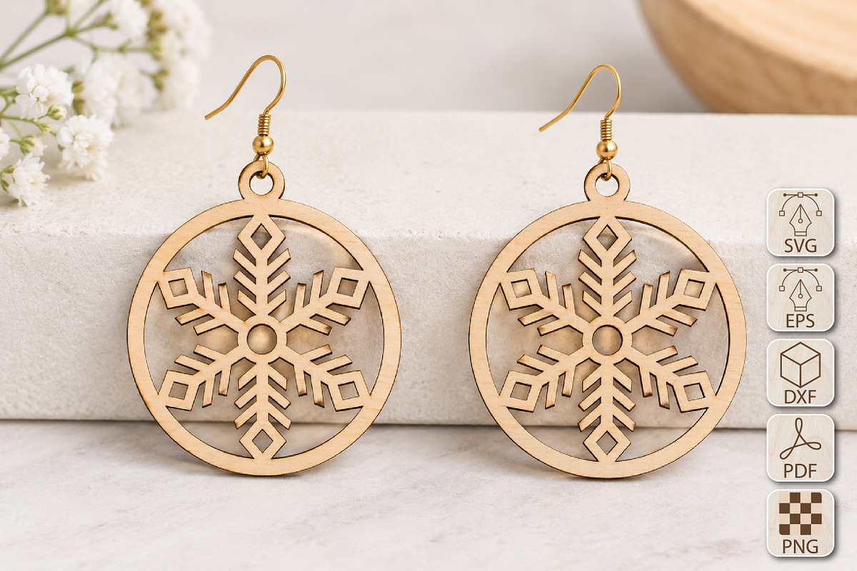 Geometric Snowflake Earrings SVG, an Object Graphic by Canvas Craft (Photo 1 of 3)