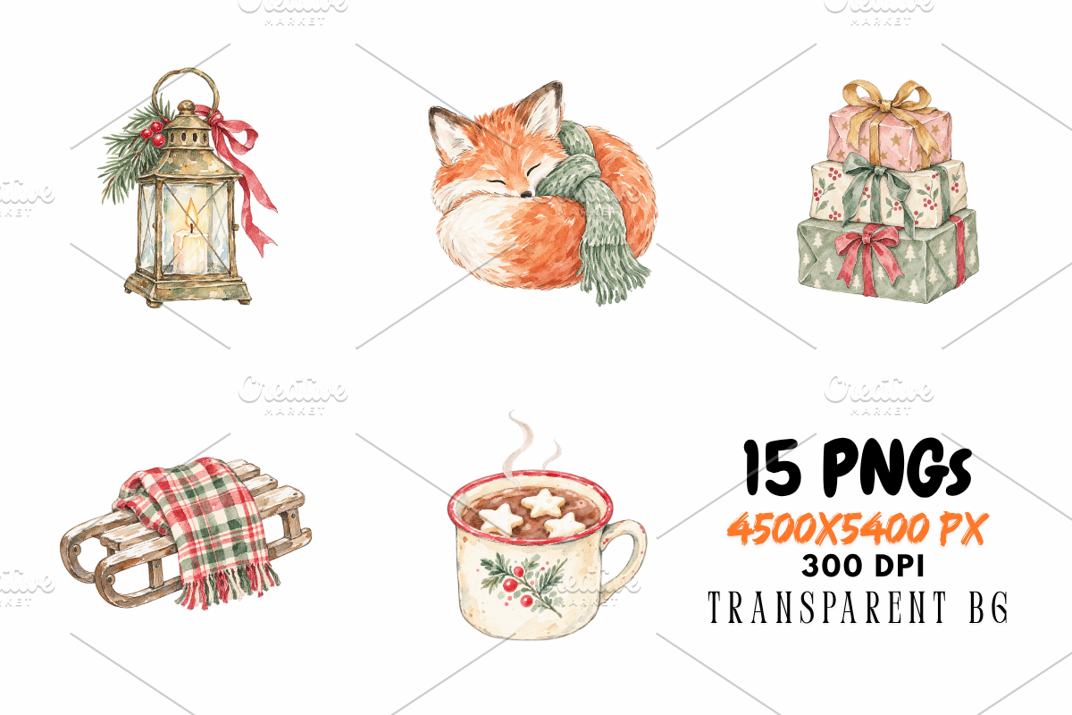 Hand Drawn Christmas PNG Cliparts, a Seasonal Illustration by Ink Gallery (Photo 6 of 13)