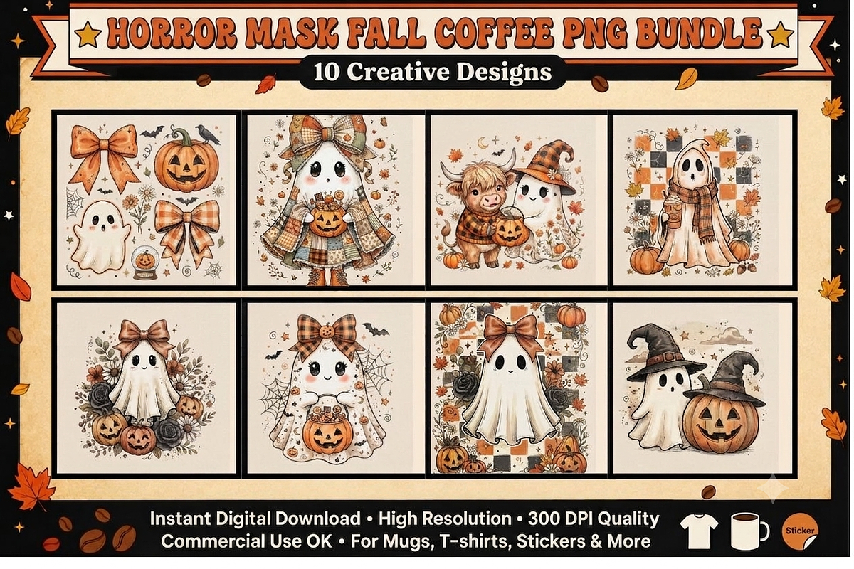 Horror Mask Fall Coffee PNG Bundle, an Object Graphic by Pixxel_Studio (Photo 1 of 10)
