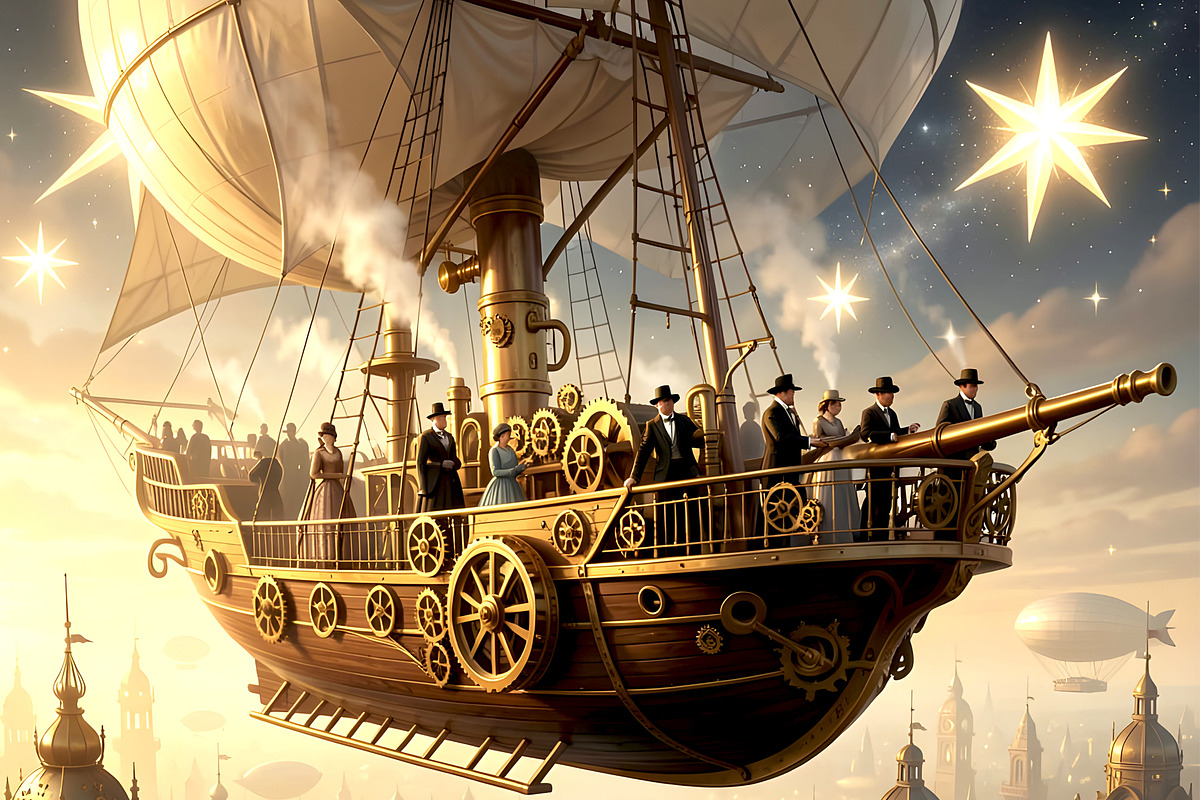 Steampunk Airship, a Transportation Illustration by Sharon Schwalbe (Photo 4 of 5)
