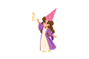 Little girl wearing wizard costume, an Illustration by pikepicture