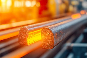 Glowing steel bars in factory, an Industrial Photo by Lermont51