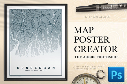 Map Poster Creator for Photoshop, a Plug-in Add-On by Drifter Studio