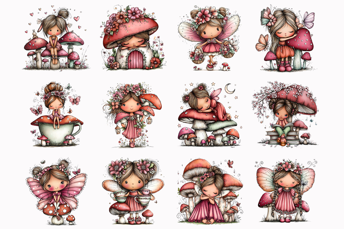 Cute Mushroom Fairy Clipart, a Seasonal Illustration by Design Market (Photo 3 of 3)