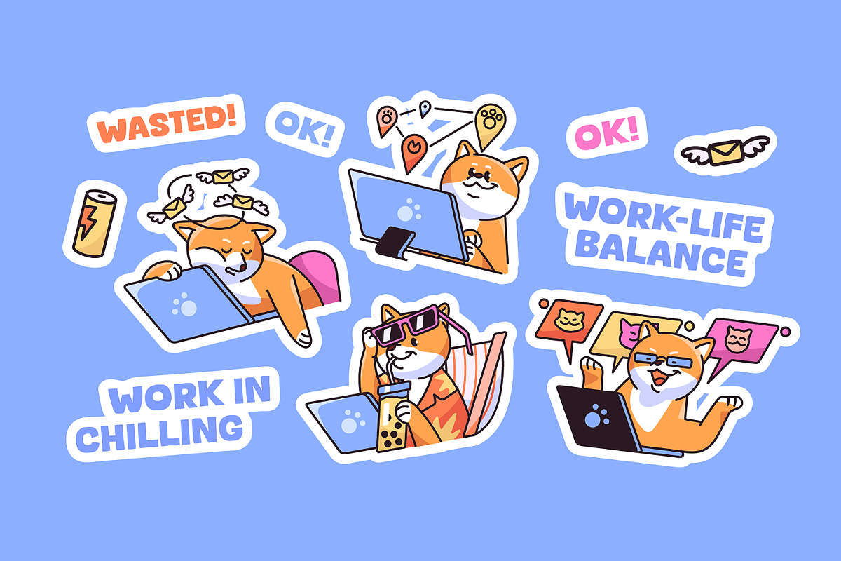 Cute dog working set, stickers, a Person Illustration by PaperTrident (Photo 2 of 10)