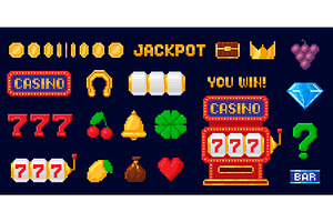 Pixel art slot machine. Pixelated 8, an Object Illustration by winwin.art