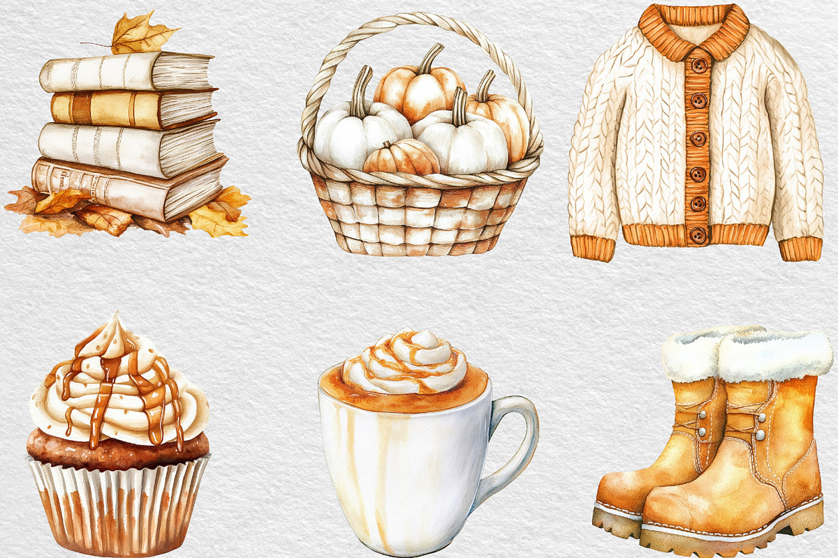 Cozy Caramel & White Fall Clipart, an Illustration by Black Bird Studio (Photo 3 of 6)