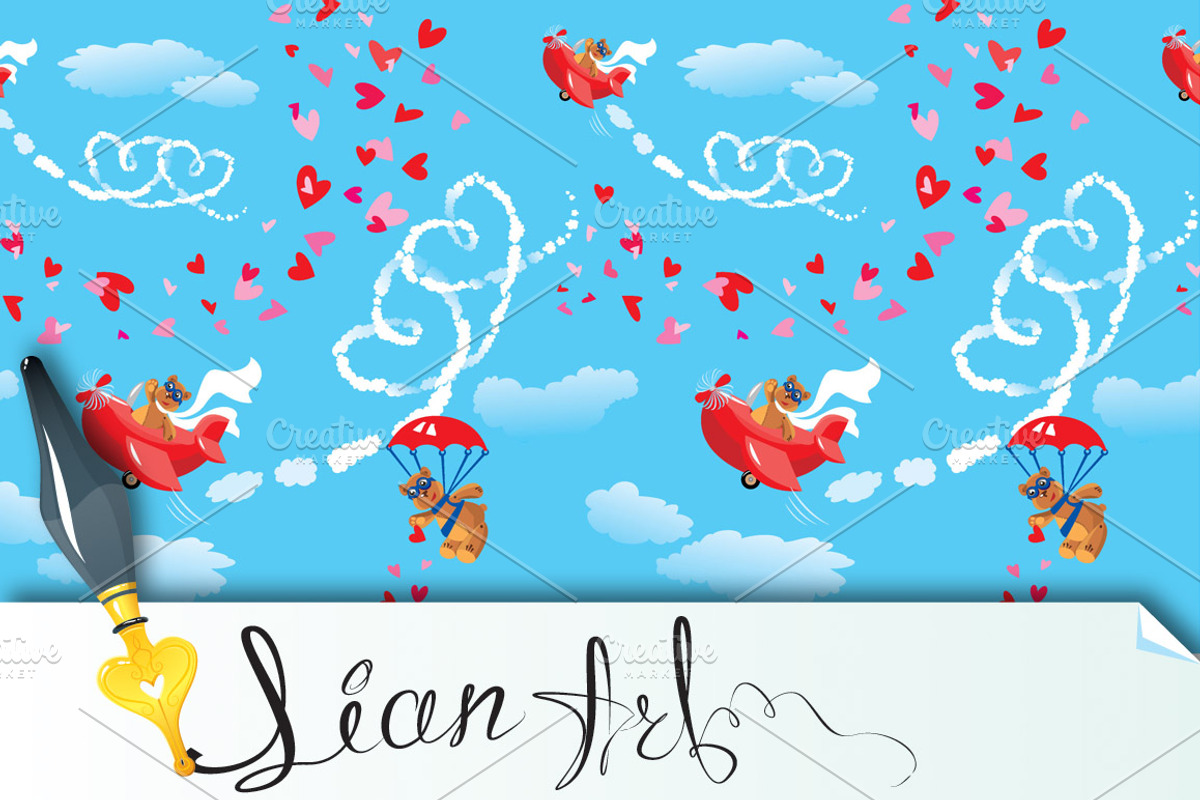 Seamless pattern. Teddy bear aviator