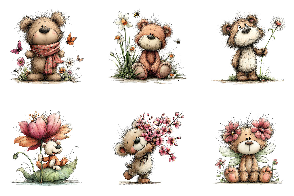 Whimsical Bear Spring Floral Clipart, an Illustration by CreationArt (Photo 4 of 5)