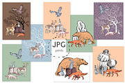 Forest animals, trees, mushrooms., an Animal Illustration by lilisavelieva (Thumbnail 6 of 6)