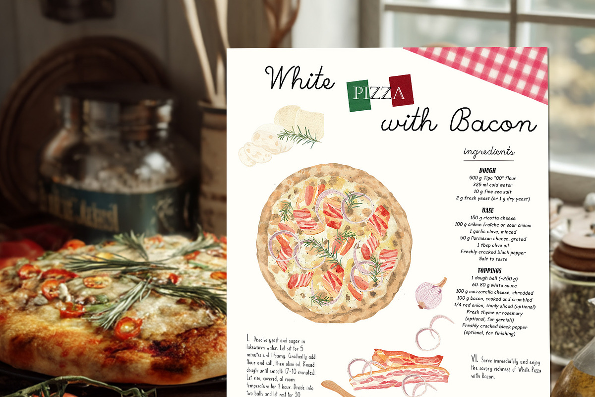 Rustic Italian Pizza Recipe Set, a Food Illustration by Sunshine Art (Photo 8 of 10)