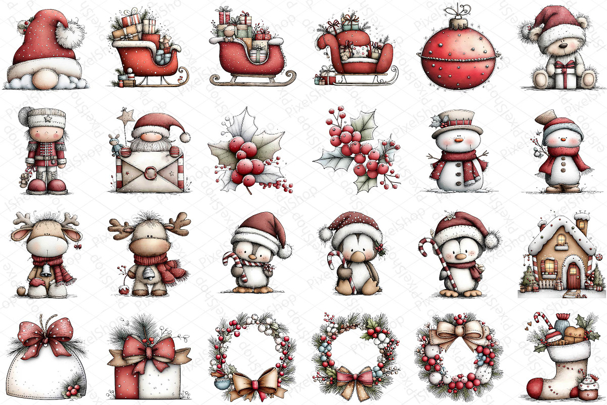 Whimsical Christmas Clipart Bundle, an Illustration by DreamPrint404 (Photo 2 of 6)