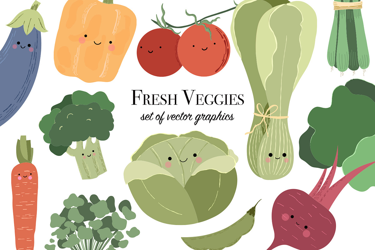 Fresh vegetables vector set, a Decorative Illustration by GingerbirbArt (Photo 1 of 6)