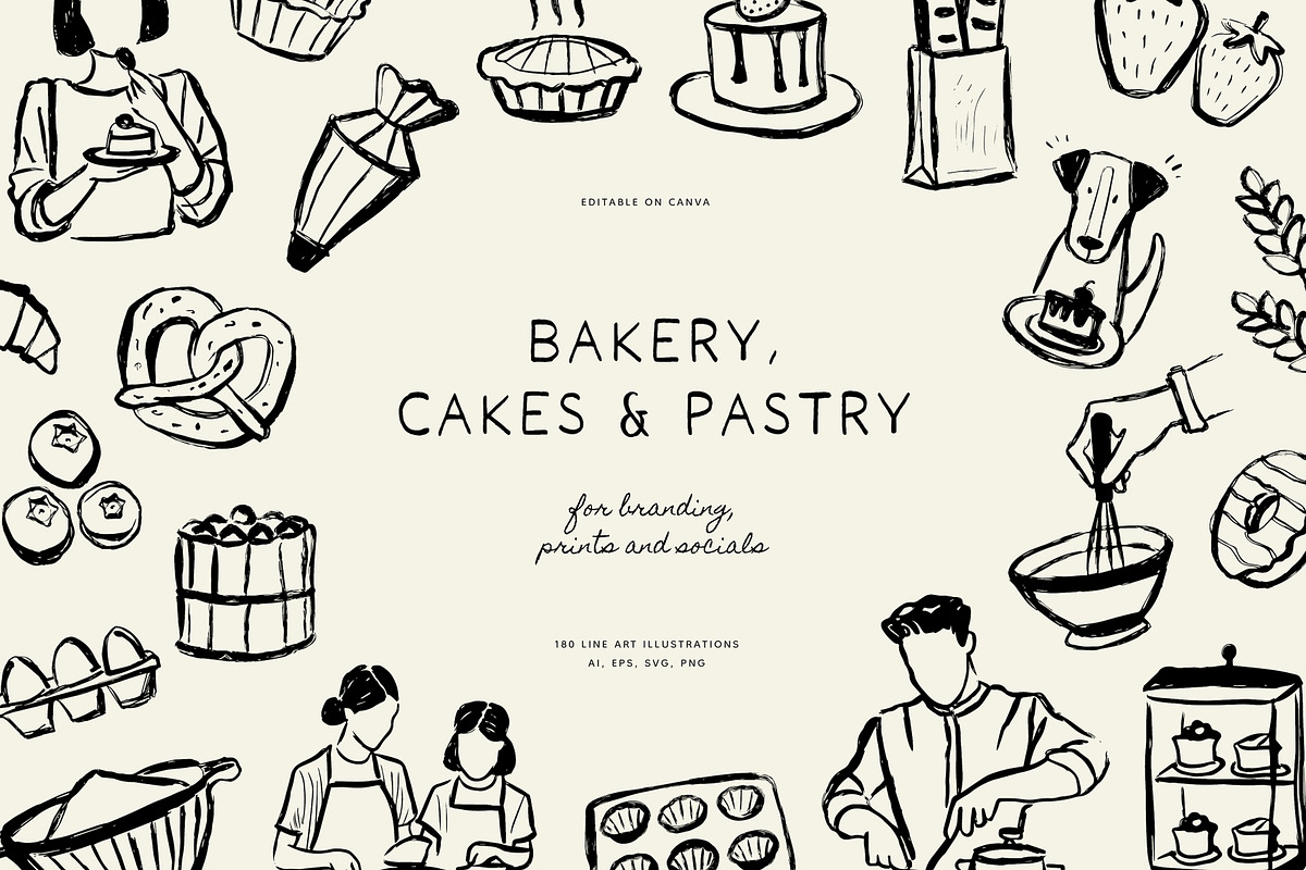 BAKERY line art illustrations, a Food Illustration by Crocus Paperi (Photo 1 of 5)
