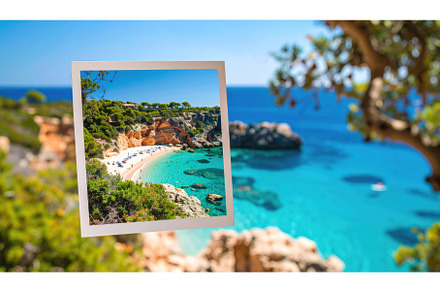 Framed beach photo with tropical