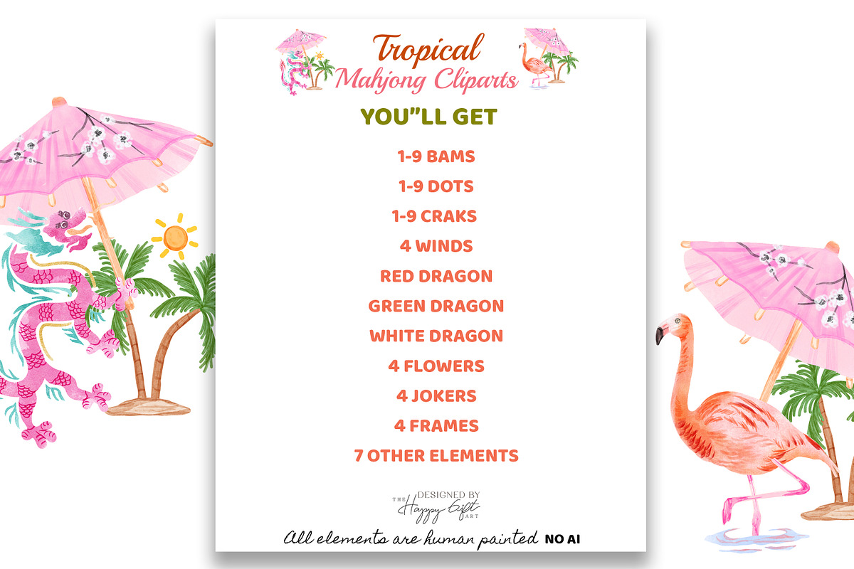 Tropical Mahjong illustrations, a Decorative Illustration by TheHappyGiftArt (Photo 8 of 8)