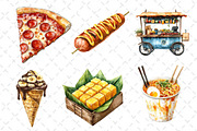 Watercolor Street Food Clipart PNG, an Illustration by Dream Creation (Thumbnail 2 of 7)