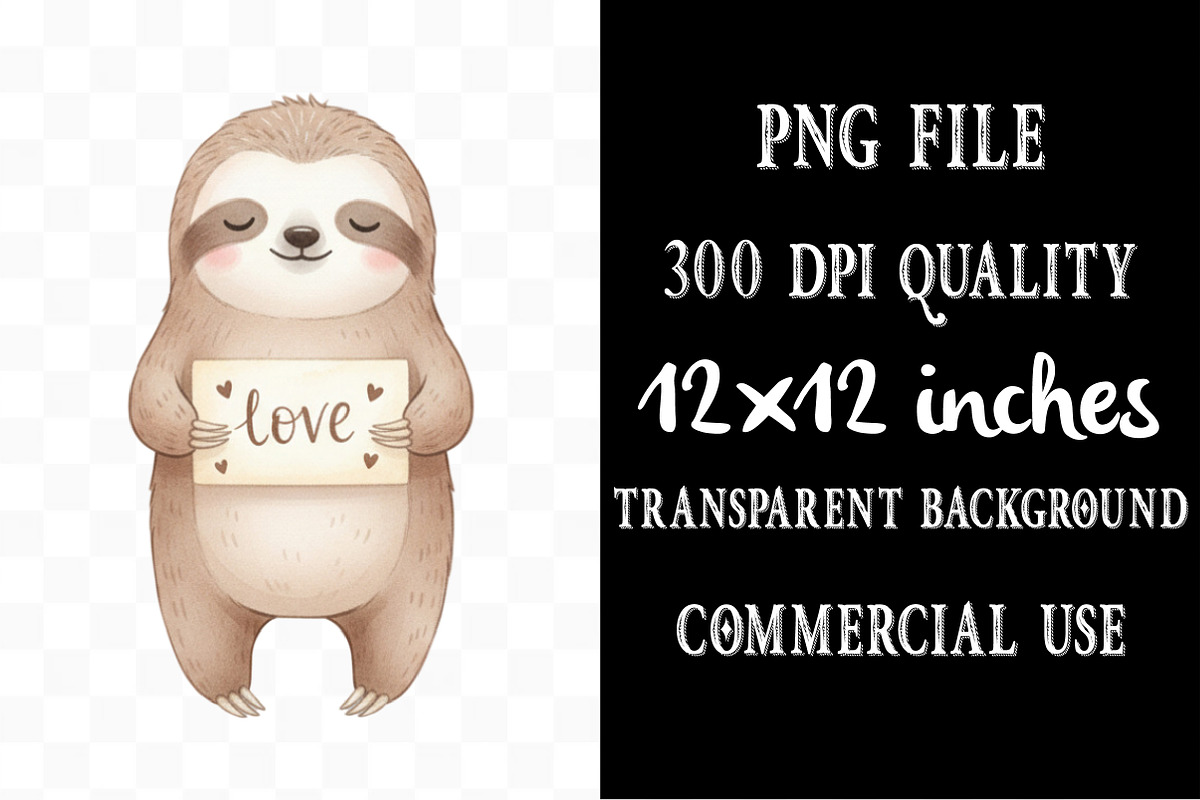Valentine's Day Sloth Cartoon, an Illustration by Designking (Photo 4 of 5)