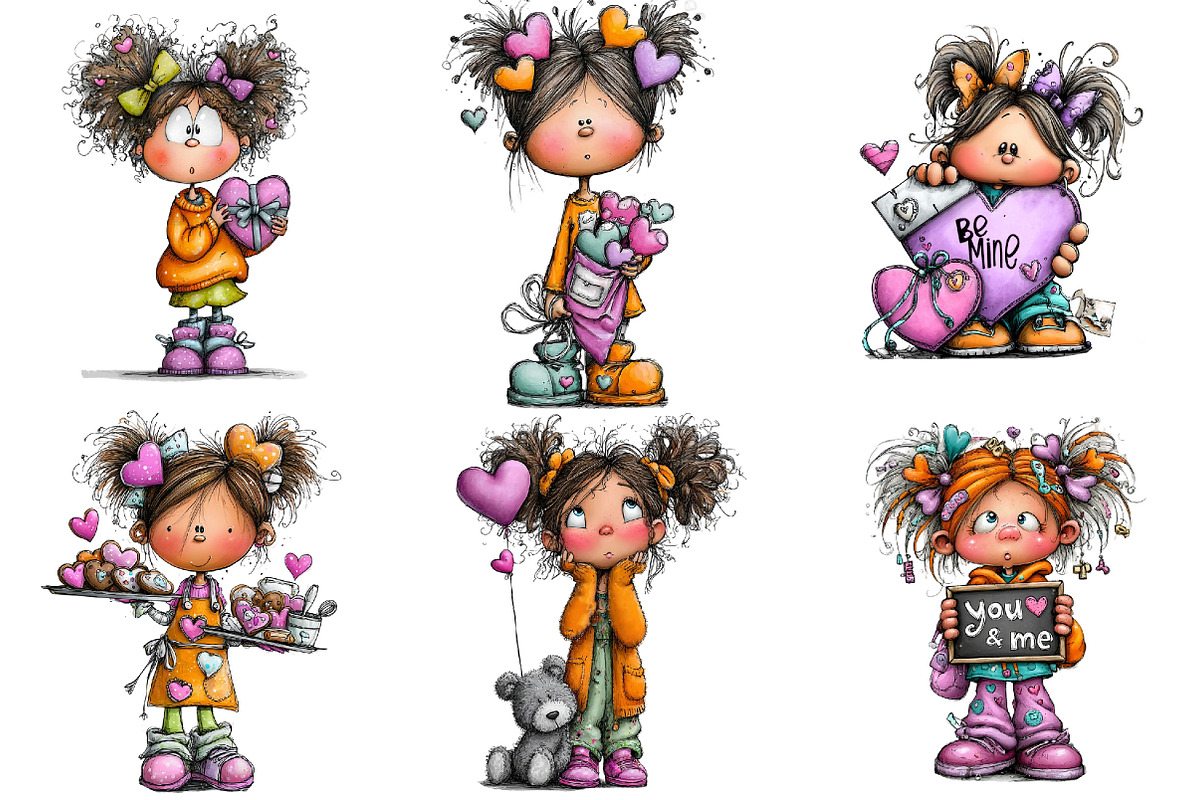 Whimsical Valentine Girl Clipart, an Illustration by DreamArtGraphic (Photo 4 of 4)