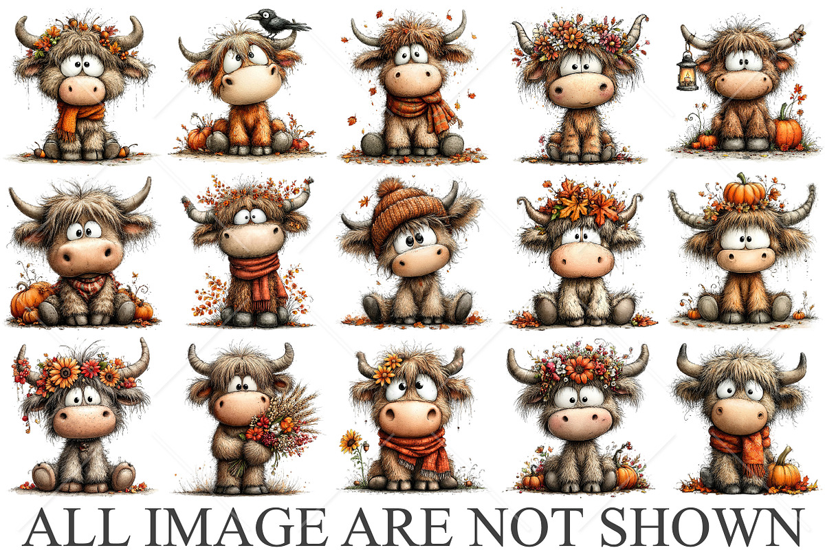 Whimsical Autumn Highland Cow PNG, a Seasonal Illustration by Canvas Craft (Photo 4 of 10)