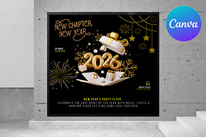 Black Gold New Year Party Flyer Canv, a Flyer Template by graphicforest