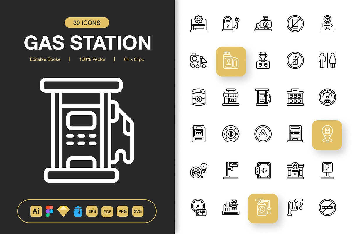 Gas Station Icons, an Outline Icon by Spacepixel Creative