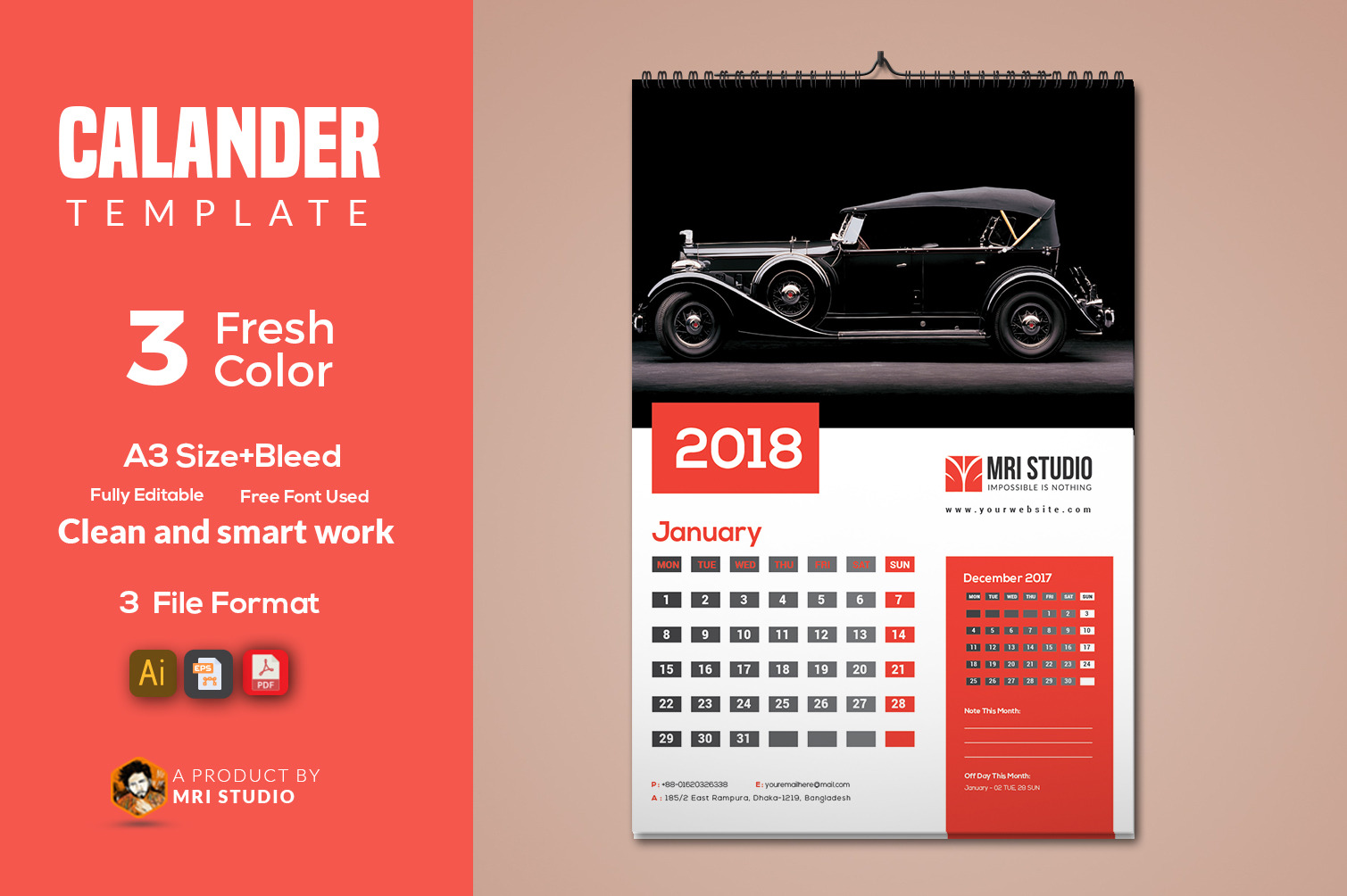 Wall Calander Template by Mri Studio  Creative Market