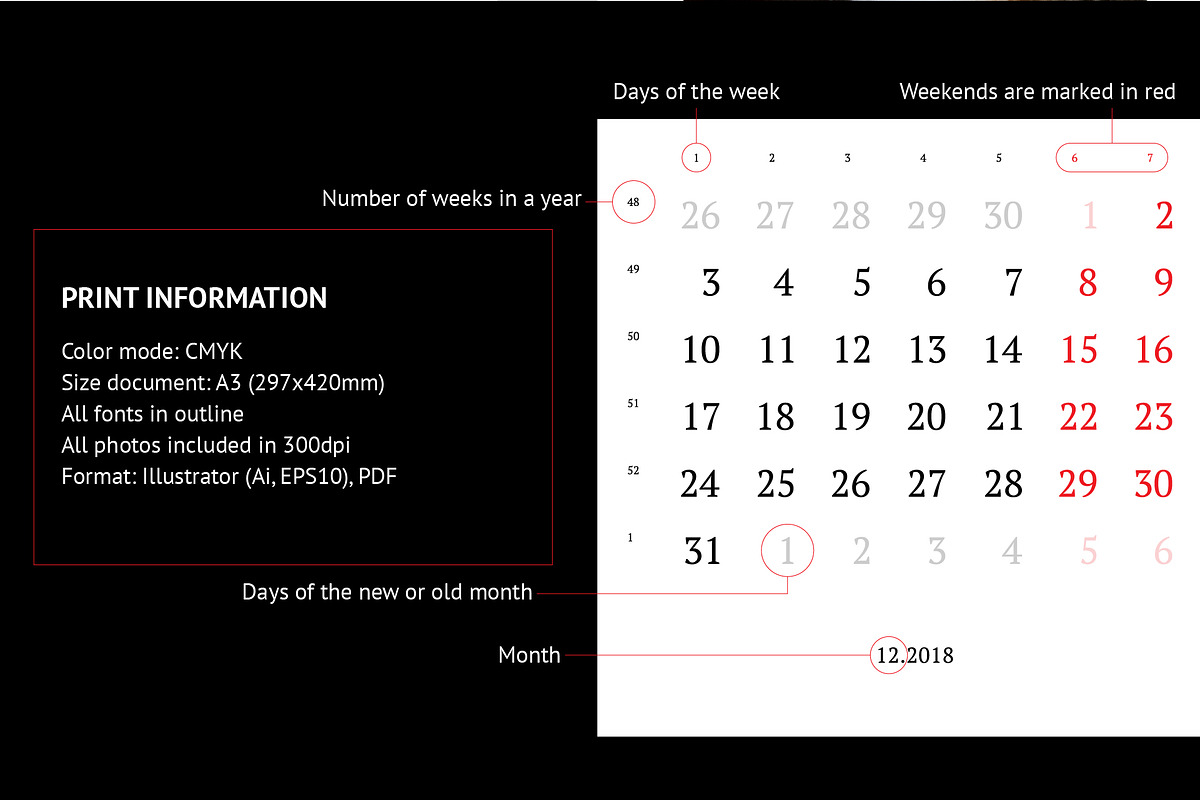 Calendar A3 for 2018 with cats., a Stationery Template by JS Shop (Photo 3 of 4)
