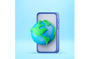 3D smartphone with a world globe, a Technology Illustration by Abscent