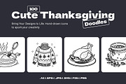 Cute Thanksgiving Doodles Set, an Outline Icon by Brickclay (Thumbnail 1 of 9)
