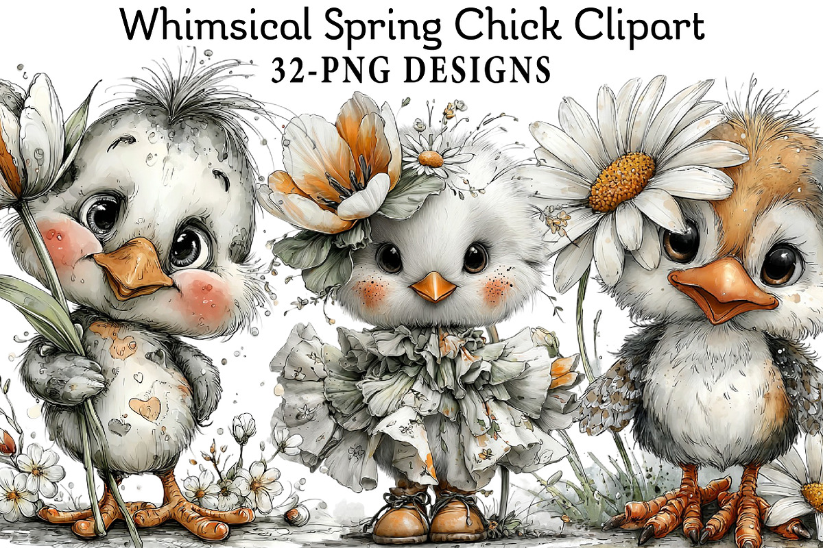 Whimsical Spring Chick Clipart, an Illustration by Daily.Designs (Photo 1 of 7)
