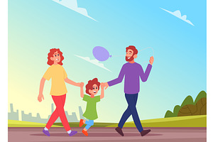 Family in park. mother father and, an Illustration by Onyx