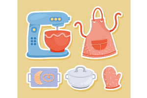 five kitchen utensils icons, an Object Illustration by studiogstock