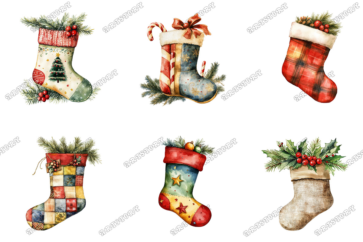 Rustic Christmas Stocking Socks Clip, an Illustration by designcity5 (Photo 2 of 5)