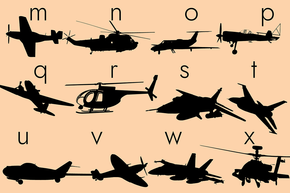 Aircrafts Silhouettes Dingbats Font, a Symbol Font by Minimalartstudio (Photo 5 of 8)