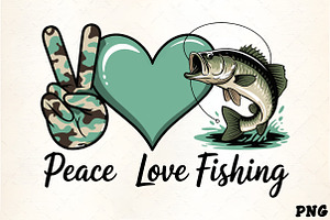 Peace love fishing camo heart bass, an Illustration by CrexoraLab
