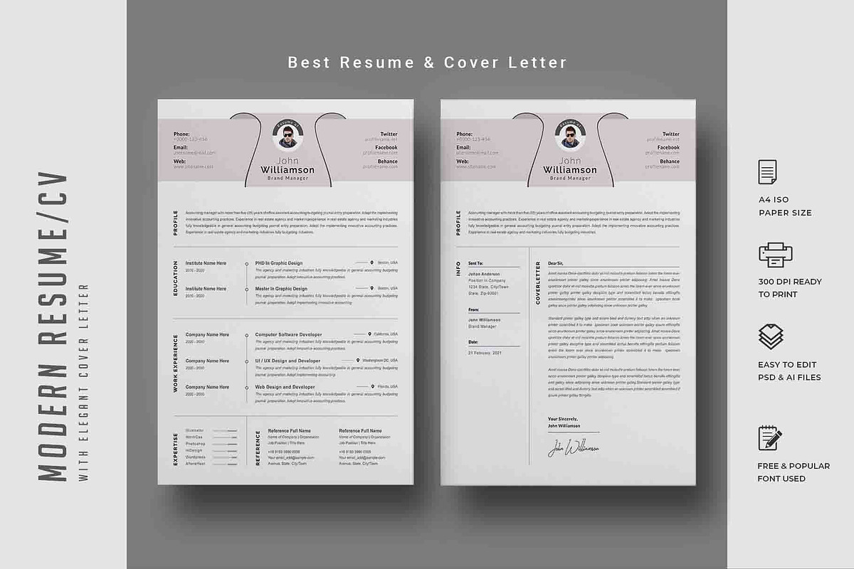 289. Modern Resume Template, a Stationery Template by CreativeRezwan