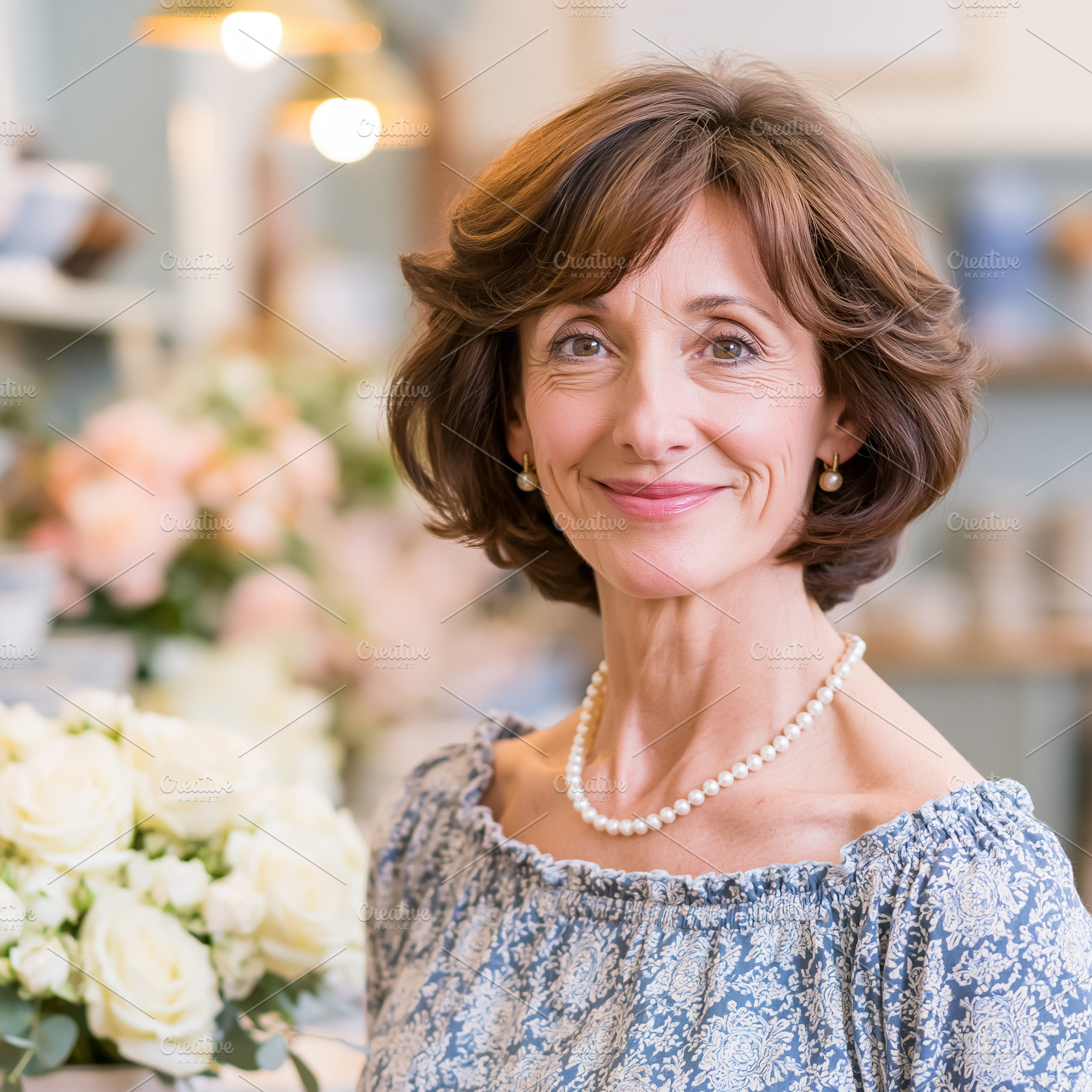 Smiling mature elegant woman business owner working in flower sh, a Person Photo by Studio ANNA