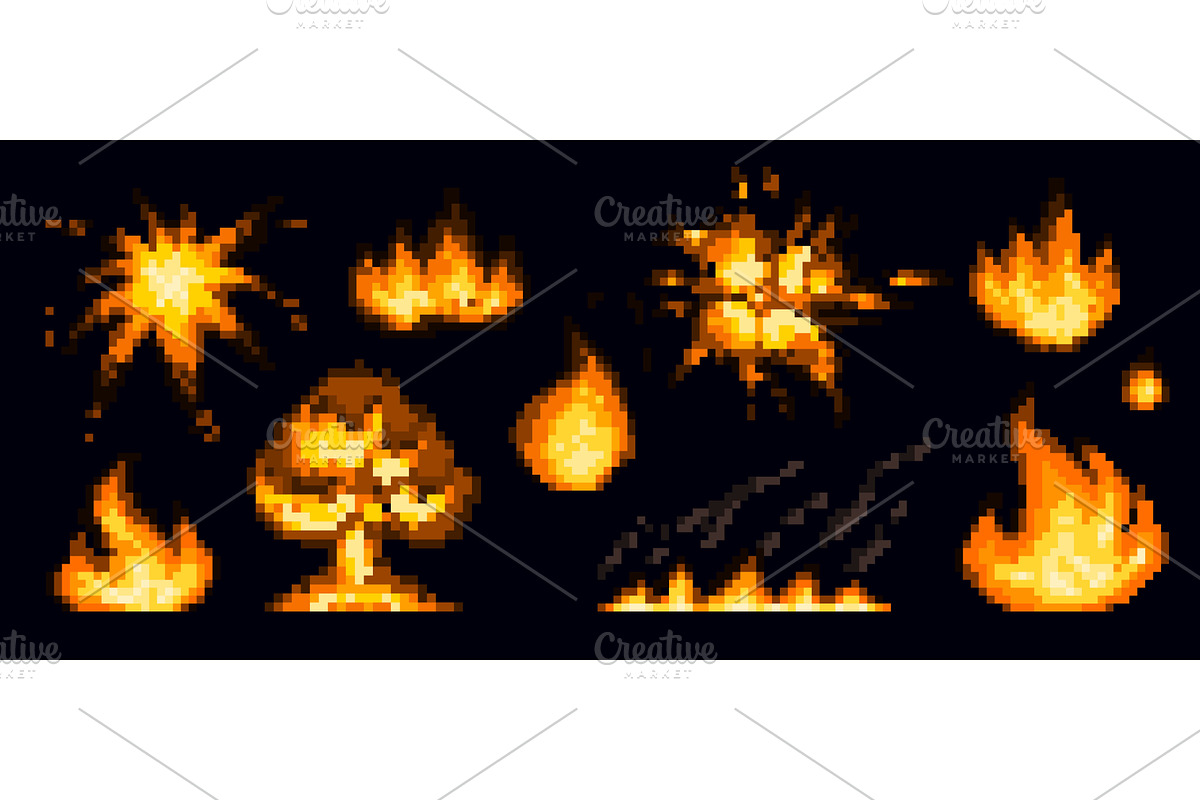 Pixel game explosion effects set, an Object Illustration by art PVP - market