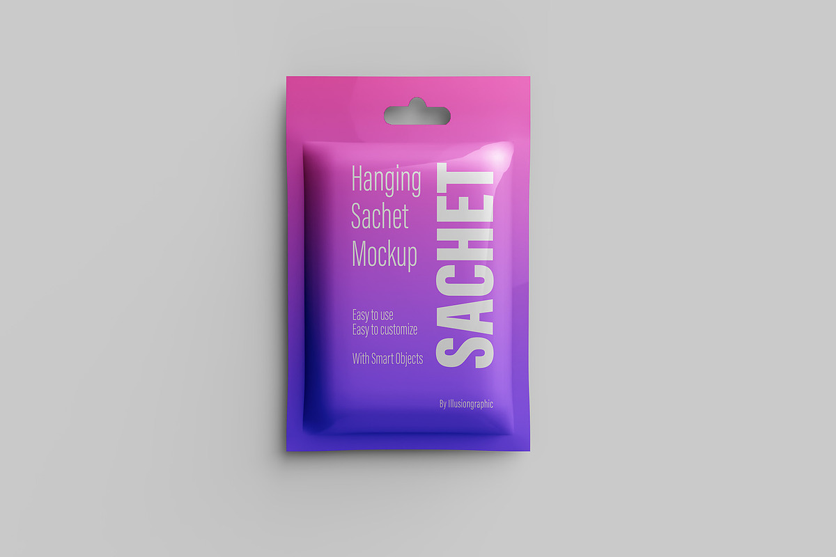 Pouch Sachet with Hang Hole Mockup, a Packaging Mockup by Illusiongraphic (Photo 5 of 22)