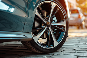 Car wheel with new tire closeup, a Transportation Photo by AlyaAnd