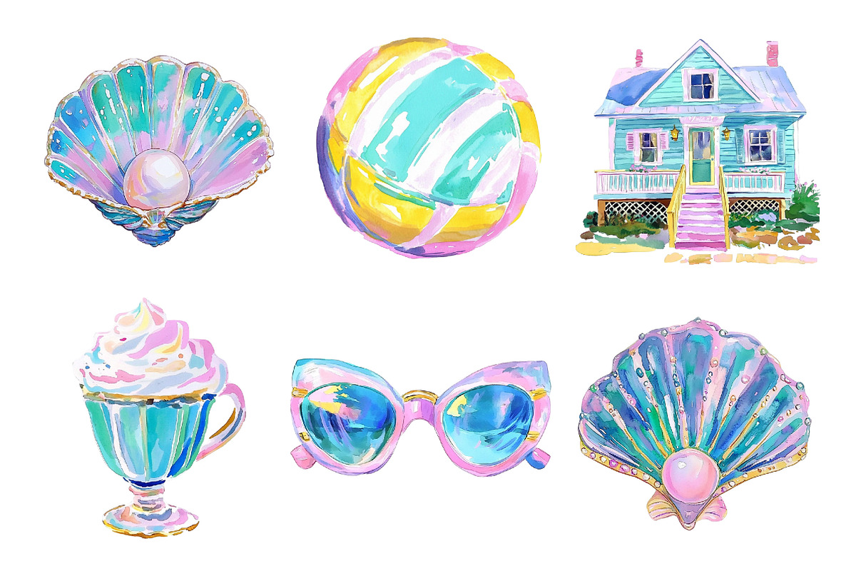 Preppy Coastal Tropical Reef Clipart, an Illustration by Libby Wishes (Photo 3 of 4)