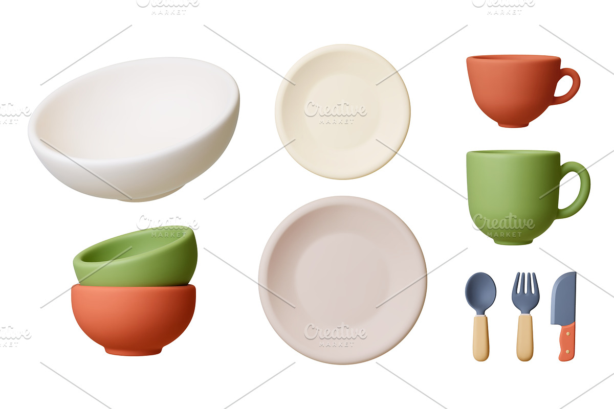 Crockery 3d. Empty white bowl, an Object Illustration by Valerie Bodnar