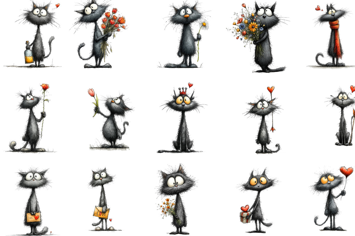 Valentines Black Cat Clipart, an Illustration by Designking (Photo 3 of 5)