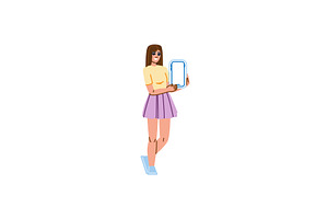 Young woman showing smartphone with, a Technology Illustration by pikepicture