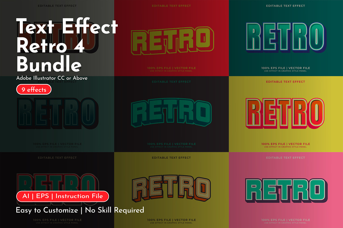 Retro 4 Text Effect Bundle, a Layer Style Add-On by WM48 Shop (Photo 1 of 10)
